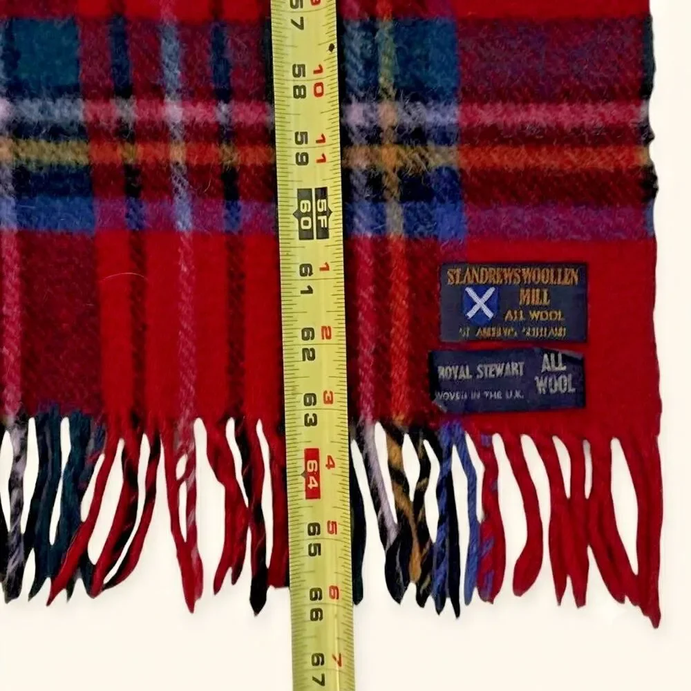 St Andrews Woollen Mill Scotland Wool Blanket Royal Stewart Fringed Throw 56x66